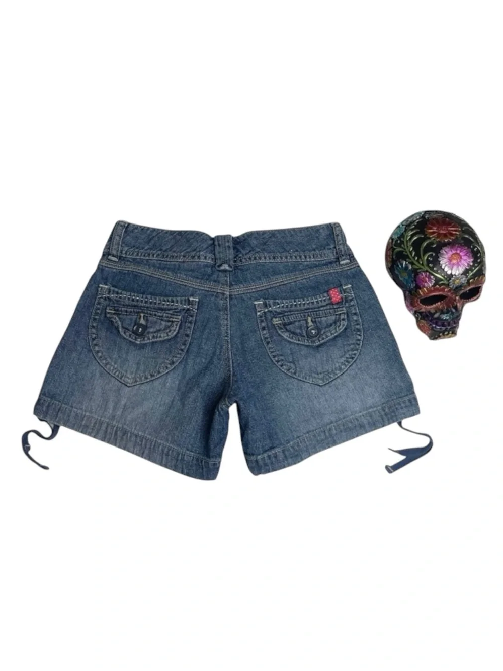 Y2K: Union Bay ★ Girl’s Cargo Pocket Tie Denim Shorts ★ Medium Blue ★ 10 23 XXS